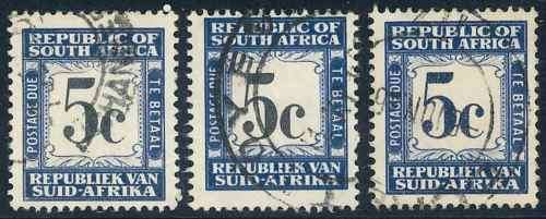South Africa 1962 used 5c Postage Due stamps x (3)