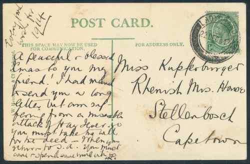 South Africa 1913 "The Sphinx - Ladybrand" used black and white Postcard