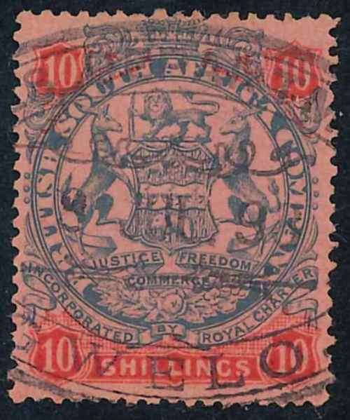 Rhodesia BSAC 1896/97 Definitive Issue used 10 shilling stamp (SACC 47)