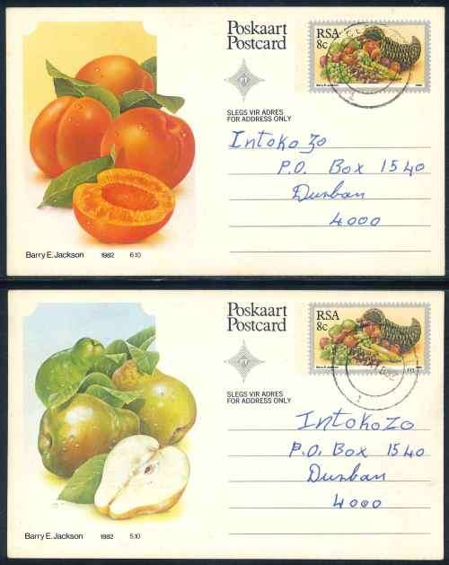 South Africa 1982 stunning set of (10) x used 8c Fruit Postcards