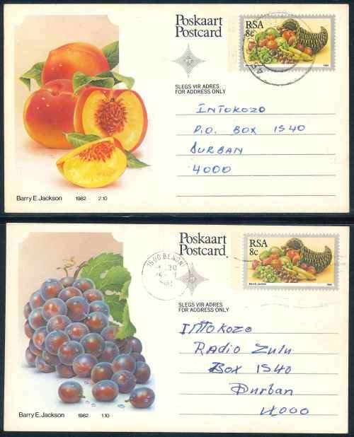 South Africa 1982 stunning set of (10) x used 8c Fruit Postcards