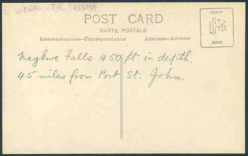 South Africa 1920's "Port St. Johns" Postcard showing the Magkwe Falls which is 45 miles away