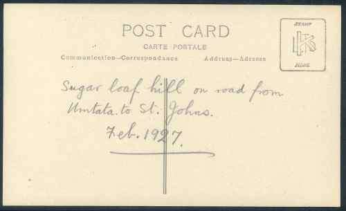 South Africa 1927 "Port St. John's" Postcard showing the Sugar Loaf Hill