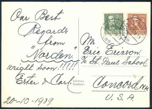 Sweden 1939 "The Nordic King and Finland Prime Minister of Foreign Affairs" used Postcard
