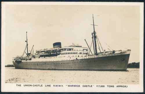 South Africa 1947 "Union Castle Line - Warwick Castle" used Postcard