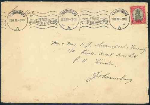 South Africa 1939 Cover with "Johannesburg" Slogan Machine Type Cancellation