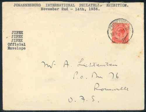 South Africa 1937 Johannesburg International Philatelic Exhibition (JIPEX) Cover