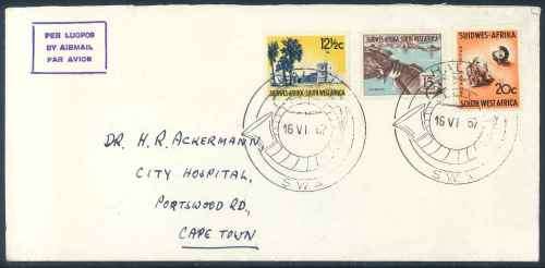 SWA 1967 Air Mail Cover to Cape Town Cancelled with a "Halali" Special Cachet