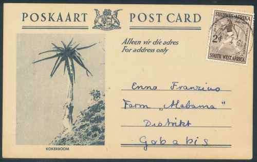 SWA 1957 "Kokerboom" Postcard Cancelled with a "Leonardville" Postmark