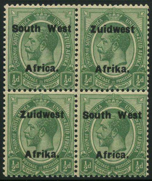 SWA 1923 KGV Heads 1/2d Block of Type VIa stamps (SACC 52) (**)