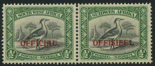 SWA 1945 horizontal pair of 1/2d OFFICIAL stamps (SACC O18) (**)