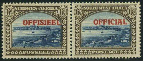 SWA 1945 horizontal pair of 6d OFFICIAL stamps (SACC O22) (**)