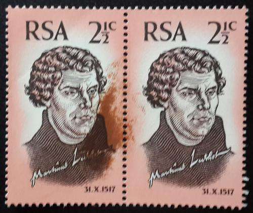 South Africa 1967 Martin Luther 2 1/2c pair with Ink smudge Variety (**)