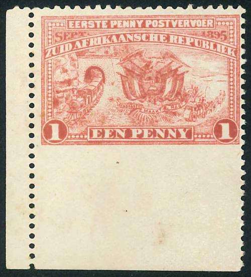Transvaal 1895 Scarce "Penny Post" 1d stamp with Imperf Bottom Margin (SACC 222d) (**)