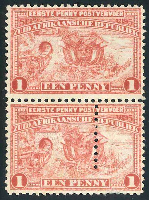 Transvaal 1895 Scarce "Penny Post" 1d pair with additional Perforations (**)