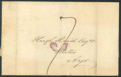 GB UK 1828 stampless Letter Entire from Glasgow to Ayr in Scotland