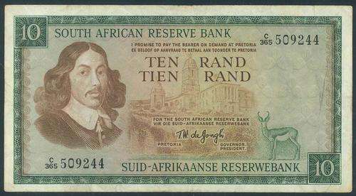 South Africa "T.W. De Jongh" R10 Bank Note