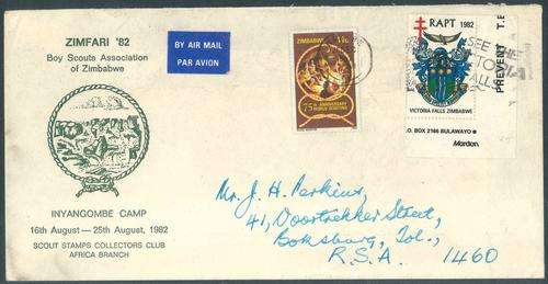 Rhodesia 1982 Boy Scouts "Zimfari" Cover from Harare affixed with a RAPT TB stamp