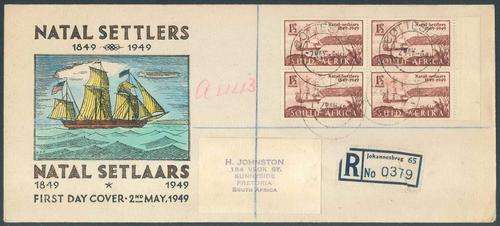 South Africa 1949 "British Settlers" First Day Covers with different Cover illustrations x (2)