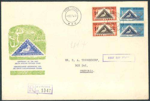 South Africa 1953 "Cape Triangular Stamps" First Day Covers with different Cover illustrations x (2)