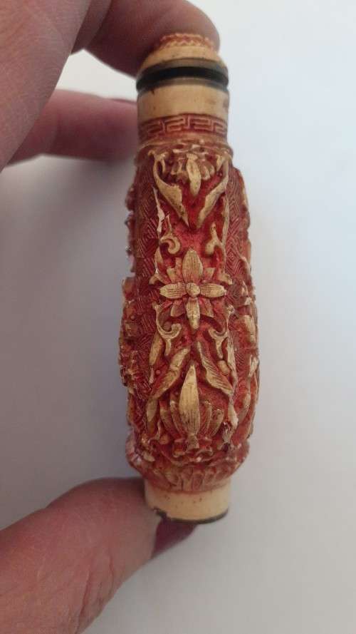 Little Antique carved Snuff bottle with bird carvings