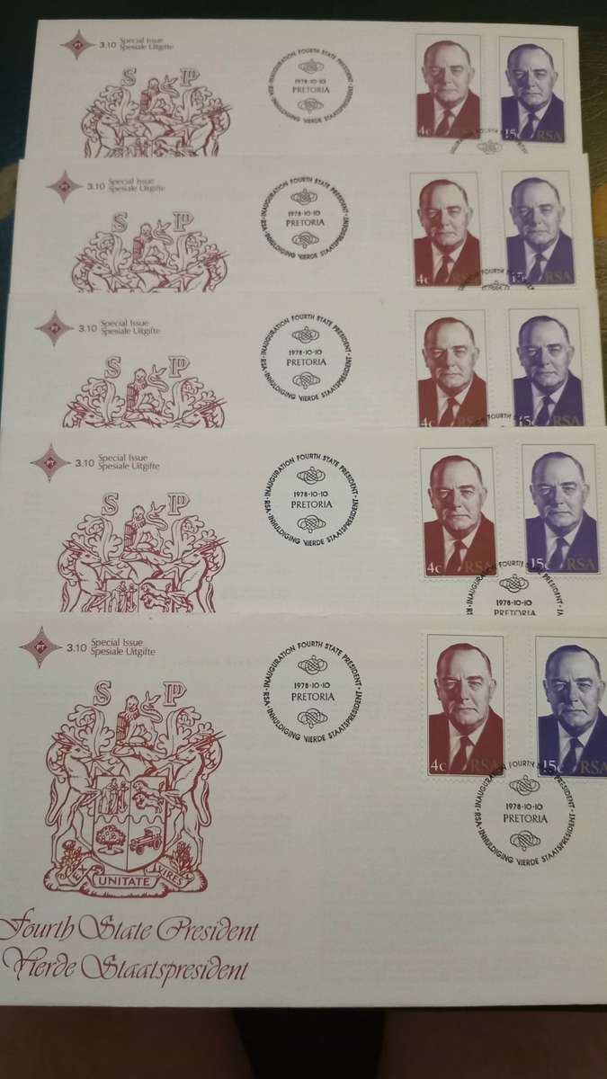 RSA x 5 -1978 FDC 3.10 FOURTH STATE PRESIDENT(1 BID FOR ALL 5)