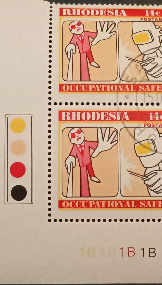 RHODESIA 1975-BROKEN 'ON' of occupational Cyl.Block of 4, 1 B #C150(a)