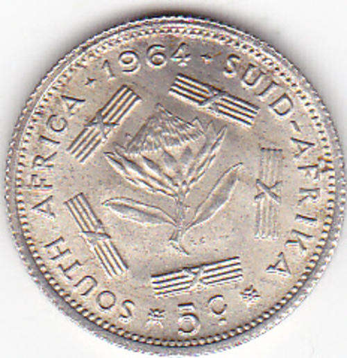 1964 SOUTH AFRICA 5 CENTS AS PER SCAN