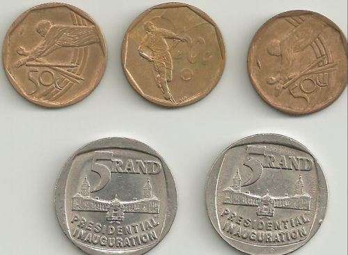 TWO R5 Presidential INAUGURATION coins and three 50c 2003 sports coins