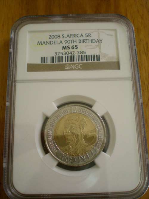 Nelson Mandela R5 Coin 2008 90th Birthday (NGC MS Grading 65)