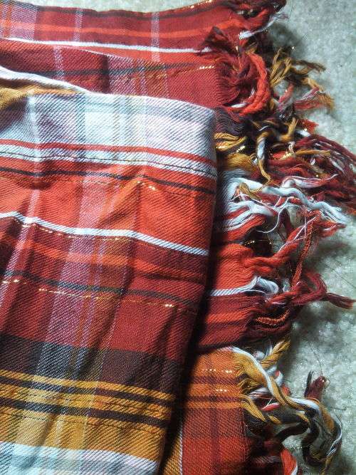 A Nice Checked Scarf With Shimmer (Red, White, Brown & Orange Colour)