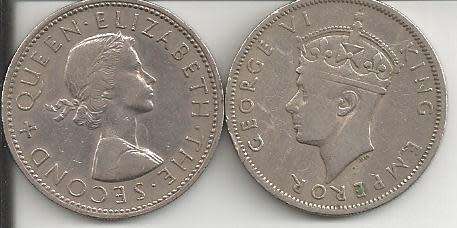 1957 Rhodesia and Nyasaland 2 shillings and 1947 Southern Rhodesia 2 shillings