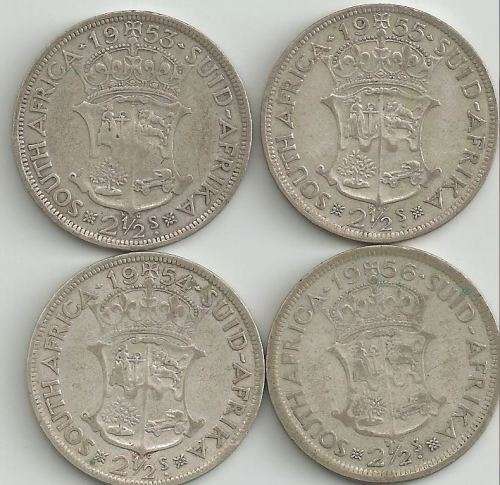South Africa 2 1/2 Shillings 1953 1954 1955 1956 coin (set of 4 coins)