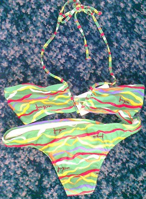 Colourful green Brazilian low-cut bikini set (Medium)