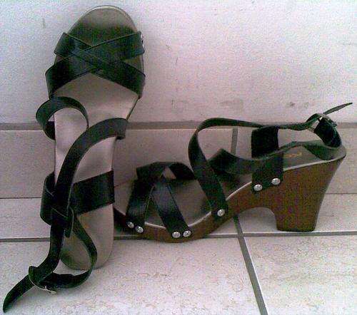 Black strappy high wedge-like Kelso shoes (size 7)