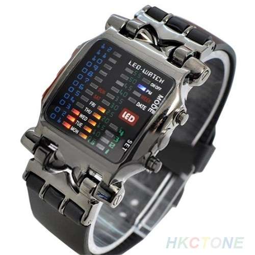 MEN WOMEN BLACK COLOR BINARY LED DIGITAL DATE SQUARE DIAL BAND WRIST WATCH