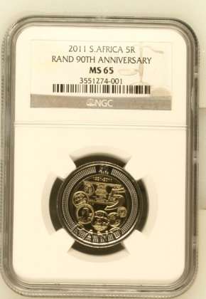 2011 S.Africa 5R Rand 90th Anniversary  by NGC