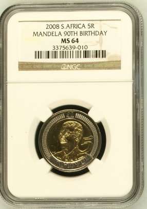 2008 S. Africa 5R Mandela 90th Birthday Graded by NGC MS64