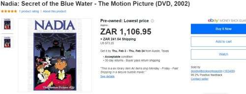 Japanese Anime\Manga Nadia: Secret of the Blue Water - The Motion Picture 2002 DVD R1100+ RARE