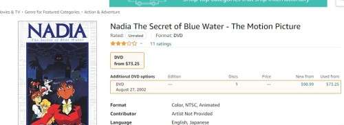 Japanese Anime\Manga Nadia: Secret of the Blue Water - The Motion Picture 2002 DVD R1100+ RARE