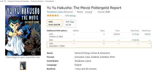 Japanese Anime\Manga Yu Yu Hakusho The Movie Poltergeist Report DVD R750+ RARE