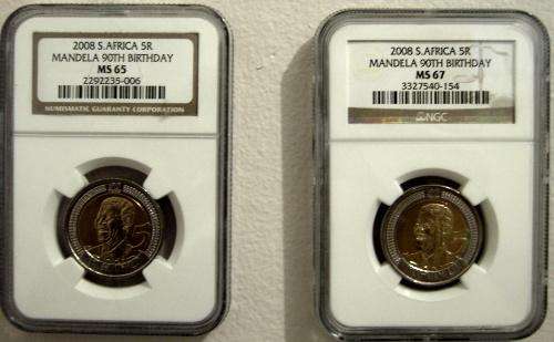 Mandela 2008 R5 MS65 + MS67 NGC graded