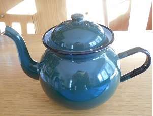Dark green enamel teapot/as new (Made in Poland)