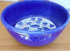 Beautiful big hand decorated fruit bowl - signed