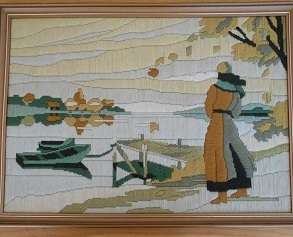 Stunning framed tapestry entitled "Bord de Loire" (French)