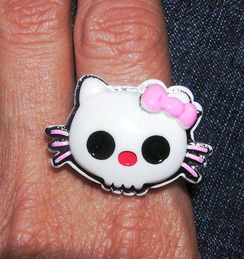 HELLO KITTY ADJUSTABLE RING - GoThiC SkuLL EmO - FREE SHIPPING!!! - RARE
