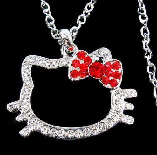 Hello Kitty Crystal Necklace Pendant - Cute Red Bow - Brand New! Bling Bling