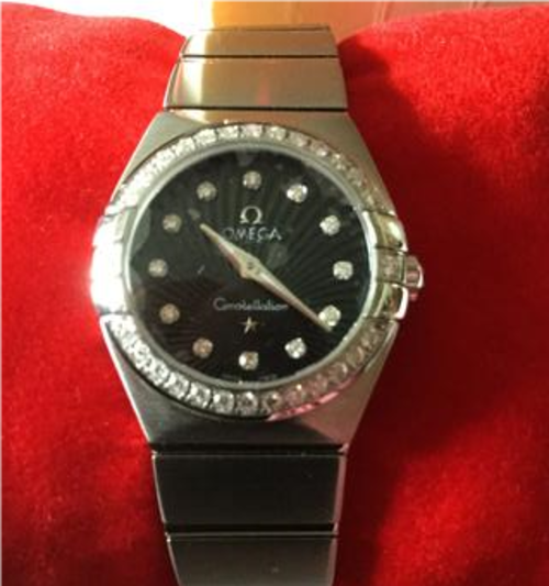 * GREAT DEAL* - LADIES OMEGA DIAMOND WATCH Constellation Black Bezel 24mm - 123.15.24.60.51.001