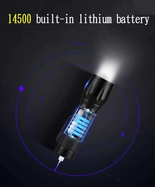 POWERFUL LED FLASHLIGHT Built in Battery Q5 Zoom Focus Torch Lamp 2000 Lumen