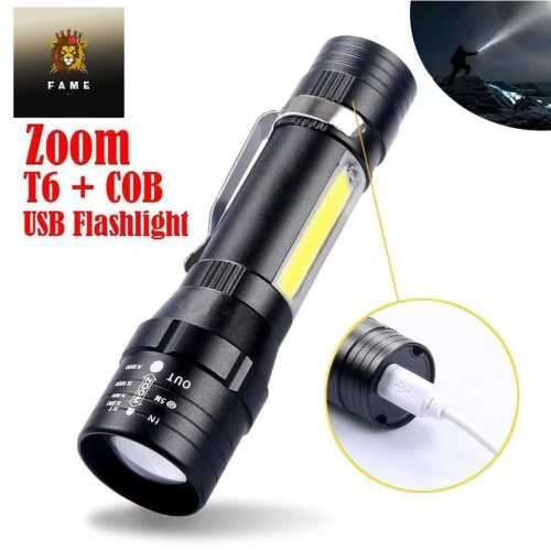 POWERFUL LED FLASHLIGHT Built in Battery Q5 Zoom Focus Torch Lamp 2000 Lumen